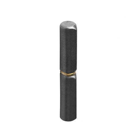 Weld-on bullet hinge pin, 3-1/8 in x 1/2 in, steel with brass collar, front view.