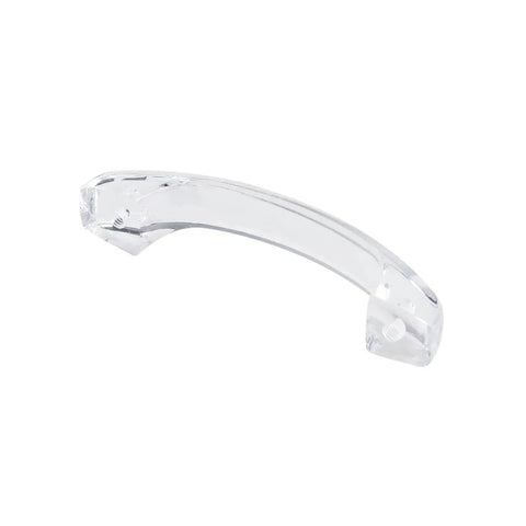 Single clear acrylic cabinet handle pull with arch design, 3.3 inch total length, part of Set Of 6 Clear Acrylic Cabinet Handle Pulls With Arch Design.