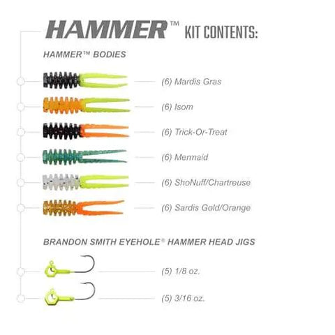 Hammer Crappie Fishing Kit, 52 Piece Bait Set With Durable Soft Plastic Lures, Large Hammer Head Design For Targeting Crappie