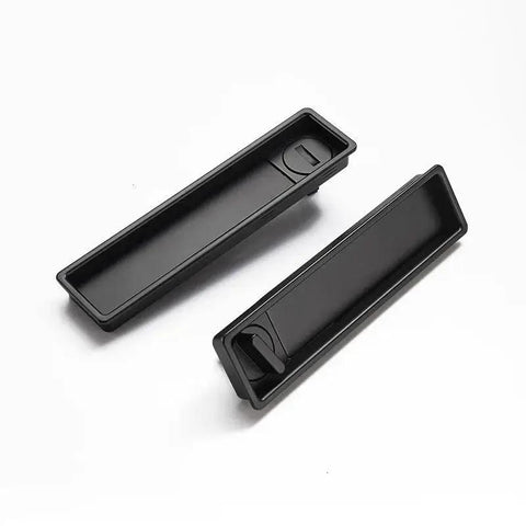 Concealed Edge Pull Pocket Door Lock With Privacy Function For Recessed Sliding Doors Fits Doors With Thickness From One And A Half To Nearly Two Inches Matte Black Rectangle Mortise Lock And Hidden Pull Handle For Seamless Operation in close-up view