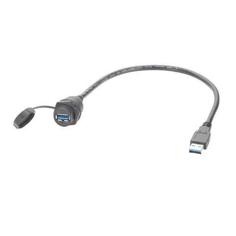 Rugged IP67 USB 3.0 A Male To Female Bulkhead Panel Mount Extension Cable 0.3M Waterproof Cap 5Gbps Data Transfer shown