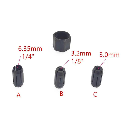 Four Pack Cut Out Tool Collet Chuck Kit For DW660 And DC550 Palm Routers Includes One Eighth Inch One Quarter Inch And Three Point Zero Millimeter Collets Beefed Up Replacement Parts For Cut Out Tools