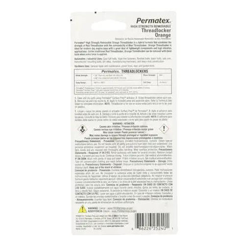 Back packaging of High Strength Removable Orange Threadlocker Liquid For Automobiles And Motors 36 Ml 3X Stronger Than Blue