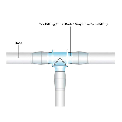 1/4-inch tee barb fitting, equal 3-way hose connector with center tee for fuel, gas, liquid, or air systems