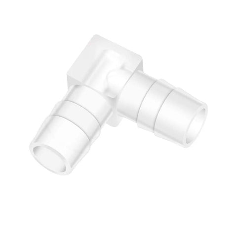 Plastic Quickun 3/8 inch hose barb 90-degree elbow L-fitting, 2-way barbed joint
