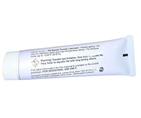 Swagelok Silver Goop High Temp Anti Seize For Threads Up To 1500F, silver based lubricant tube, 1 oz, side view