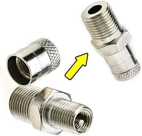 Schrader valve adapters, 2 pcs, chrome metal, 1/8 in BSPT threads for air compressors