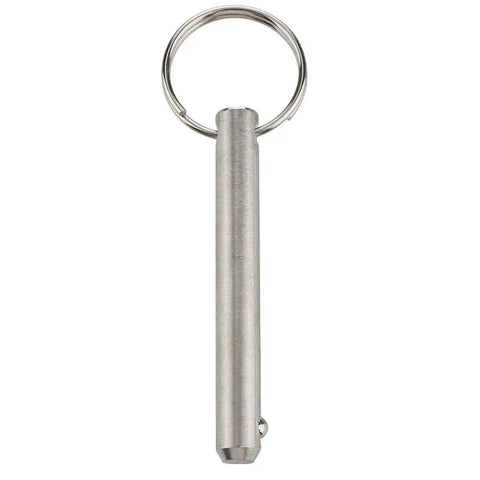 Set Of 2 Large Quick Release Pins With 316 Stainless Steel For Bimini Tops And Boat Tops Three Eighths Inch Diameter Usable Length Two Point Four Inches Overall Length Three Inches Spring Loaded Ball Tip Saltwater Ready Boat Gear front view