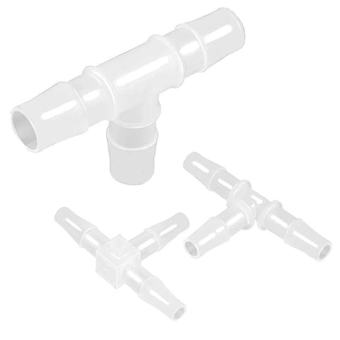 ANPTGHT 1/4in tee barbed hose fitting, 3-way plastic connector, white, pack of 5