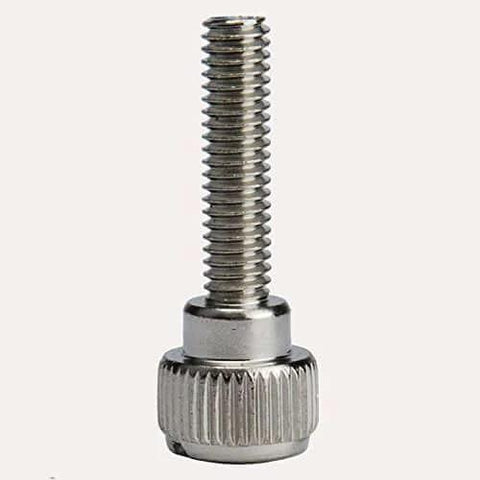 Knurled Head M4 X 8mm Shoulder Type Thumb Screws With 4.0mm Thread Dia, Fully Threaded Steel With Nickel Coating, front view