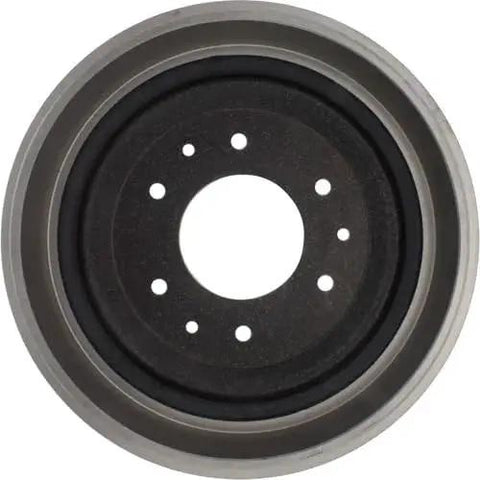 Front view of Centric 123.6600 C-Tek brake drum; metallic gray with central bore and eight lug holes