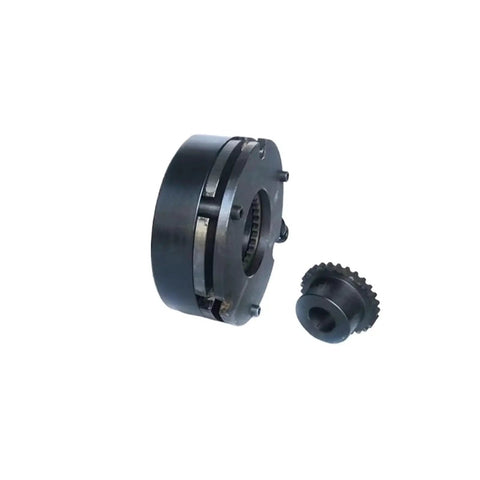 Electromagnetic brake assembly for servo/stepper motor; black metal housing and a gear coupling (2 pieces)