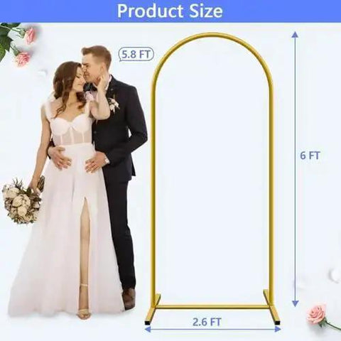 Six Foot Arch Backdrop Stand For Balloons And Garlands, Gold Finish Frame with Square Base, Ideal for Weddings and Events