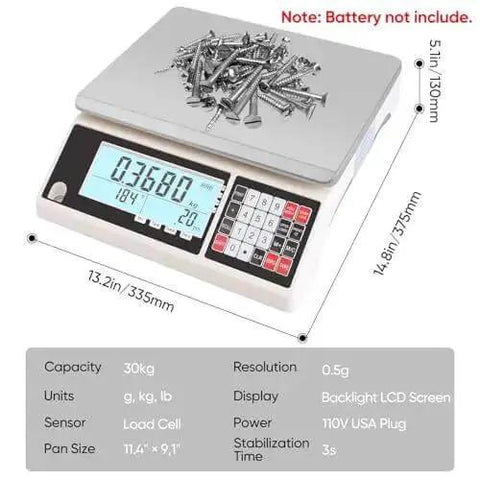 Go To High Precision 30 Kg Digital Counting Scale With 0.5 g Readout For Parts And Coins, supports g Kg Lb, LCD display shown