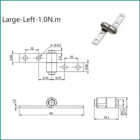 360 Degree Torque Hinge With Damping For Folding Tables And Flip Tables Built Tough Durable Metal Construction Easy To Install And Disassemble Positioning Stop Provides Smooth Operation And Long Lasting Performance For Home Office And Workshop Furniture, metal hinge with measurements and schematic view, large size positioning.