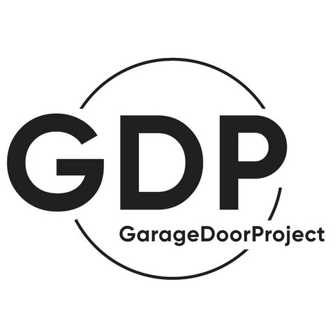 GDP GarageDoorProject logo design in black and white with bold lettering and circular outline.