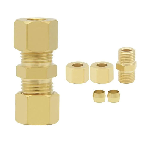 Brass Compression Fittings 3 Pack For One Quarter Inch Tube OD To One Quarter Inch Tube OD Ice Maker Water Line Connectors