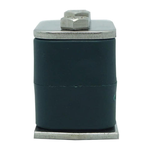 Stauff 33.7mm OD hydraulic polypropylene pipe clamp, front view, SS316 top base plate, metric bolts