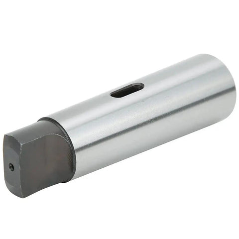 Side view of MT5 to MT2 taper reducing drill sleeve, steel, precision machined with side hole