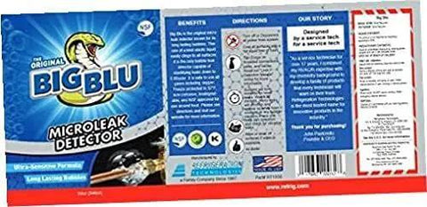 Big Blu Micro Leak Detector 1 Qt For HVAC, Plumbing And Industrial Systems, NSF Certified And Non-Corrosive bottle label