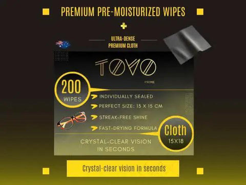 Anti Fog Eyeglasses Cleaning Wipes And Microfiber Cloth For Glasses Screens packaging with premium cloth shown.
