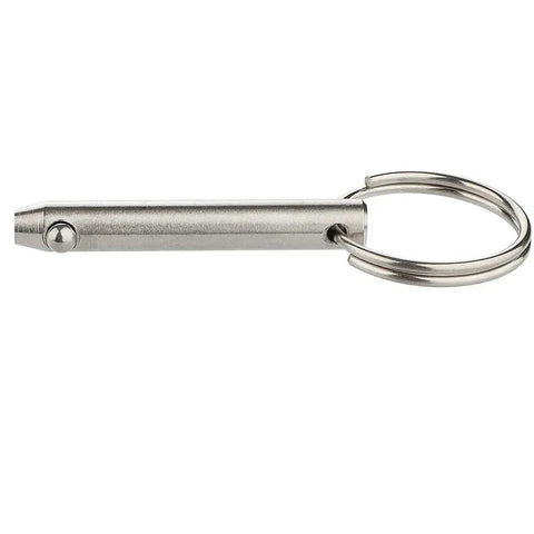 Side view of Two Pack Quick Release Pin For Bimini Tops And Boat Deck Poles Diameter Five Sixteenths Inch Overall Length Two Point One Seven Inches Usable Length One Point Five Four Inches Marine Grade 316 Stainless Steel With Spring Loaded Ball.