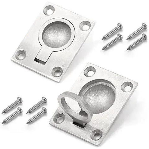 Two Pack Stainless Steel Flush Ring Pull Handles For Marine Hatches Cabinets And Doors Hidden Recessed Lifting Ring Pulls With Eight Screws