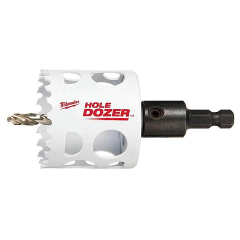 Bi Metal Hole Saw 2 Inch For Faster Cutting With ICE Hardened Teeth And Radiused Back, Matrix II Bi Metal Teeth For Extra Durability, Positive Rake Angle, Plug Jack, And Long Life Design By Milwaukee Electric Tool side view