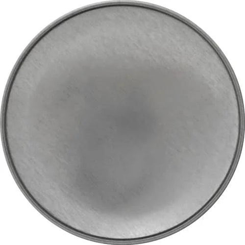 Round metal lid for stainless steel cleaner can, brushed silver finish.