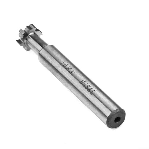10mm Diameter 6-Flute HSS T-Slot End Mill Cutter With 3mm Slot Depth, 6mm Shank, And 65mm Overall Length designed for metal milling