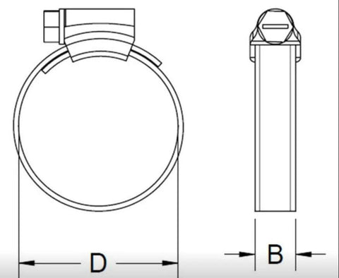 Amazon MarineNow 316 stainless steel hose clamp, 12.7 mm band, front and side view illustration.