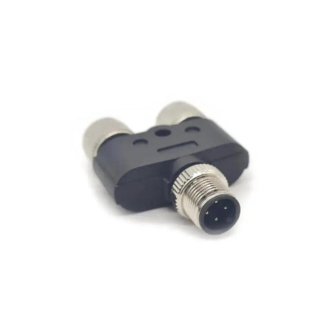 M12 Y Type Connector 4 Pin 1 Male To 2 Female A Code Unshielded IP67 industrial sensor plug, front view