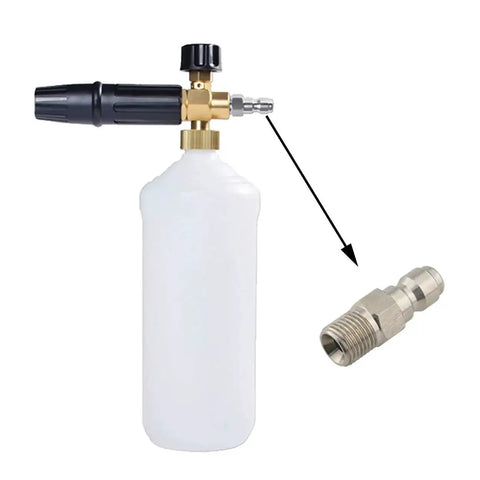 2 Pack One Quarter Inch Pressure Washer Quick Connect Couplers To One Quarter Inch NPT Male Fittings Stainless Steel Durable Plug Set with foam sprayer