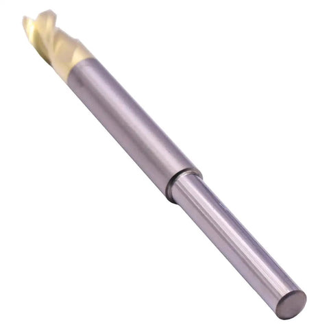 High Performance Two Piece Three Flute Thirty Seven Degree Helix Solid Carbide End Mills For Aluminum With Five Sixteenths Diameter And Quarter Inch Reduced Shank For Router ZRN Coated Half Inch Length Of Cut And Three And Three Quarters Inch Overall