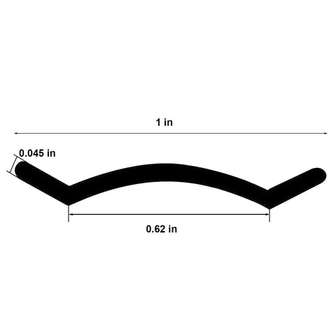 Cross-section diagram of 1 Inch Black Vinyl RV Exterior Trim Molding Screw Cover Roll for Boats Campers Travel Trailers and Recreational Vehicles.