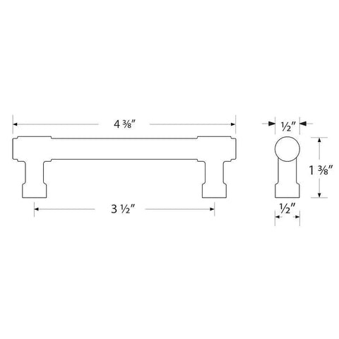 Emtek Jasper Pull Cabinet Handle Available In Seven Sizes And Six Finishes Center To Center Three And A Half Inch Satin Brass US4 Model 86686US4 dimensions
