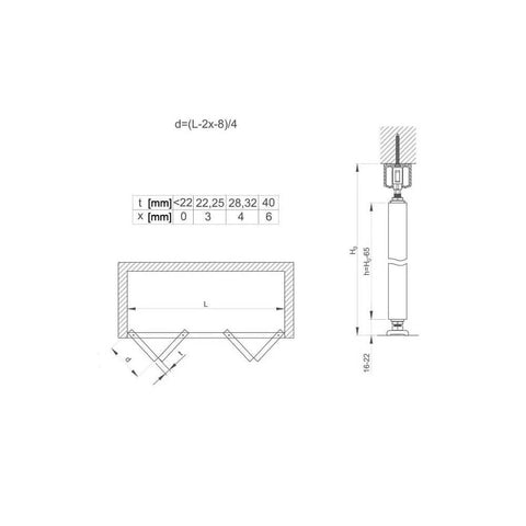 Technical diagram for Heavy Duty Ceiling Mounted Bifold Door Hardware Kit With 70 Inch Track For Four Folding Panels Up To 55 Lbs Each