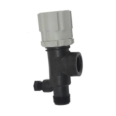 TeeJet 23120-3/4-PP pressure relief valve, polypropylene body with gray cap, side outlet view