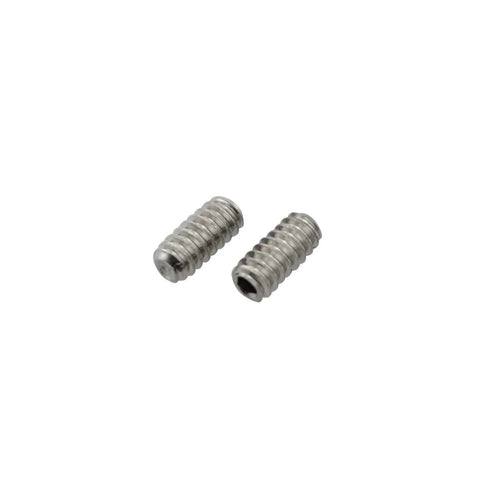 Must Have 40 Piece Stainless Steel Hex Socket Set Screws Cup Point 4 By 40 Coarse Thread One Quarter Inch With Two Piece Hex Wrench Rust Resistant Hardware Kit Bundle, close-up of two stainless steel screws
