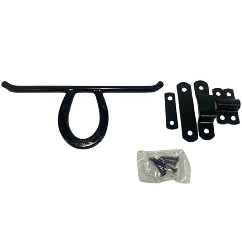 Horseshoe Barn Door Latch In Black Steel Heavy Duty Weatherproof Rust Resistant Sliding Barn Door Hardware includes all parts