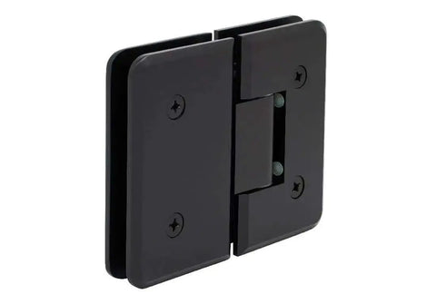Oil Rubbed Bronze 180 Degree Glass To Glass Plymouth Series Wide Shower Door Hinge close-up, heavy duty support for tempered glass
