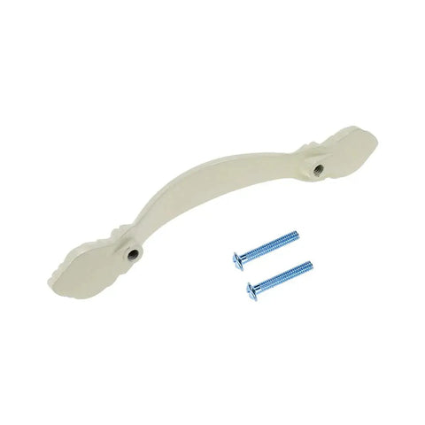 Zinc Alloy Cabinet Handles And Drawer Knobs Set 2.5 Inch Hole Centers White Finish with screws, shown in side view