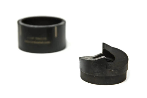Slug Splitting Conduit Punch Die for Hydraulic Knockout Driver, 1-1/4 Inch Fitting, shown disassembled on white background