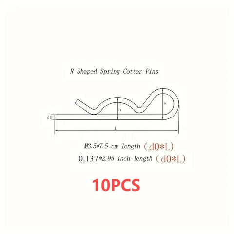 Diagram of 10 Pack Spring Hitch Cotter Hair Pins And White Zinc Plated Retaining Wire Clips For Trailers And Equipment, Size M3 5x75mm