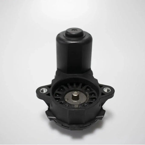 Front view of black Mercedes-Benz rear wheel parking actuator with spline shaft and mounting flanges