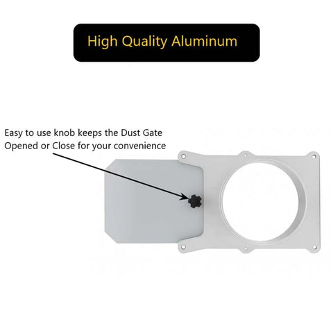 Big Horn 4-inch aluminum blast gate for vacuum/dust collector; knob-operated with mounting flange