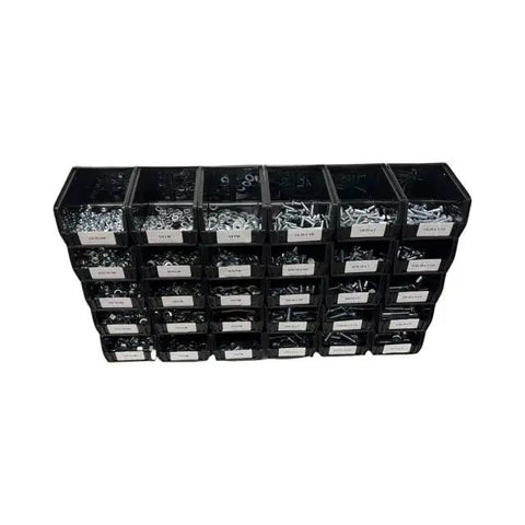 1035 Piece Grade 5 Nut Bolt And Washer Set With Hex Bolts Nuts Lock Washers And Flat Washers In 30 Stackable Plastic Bins