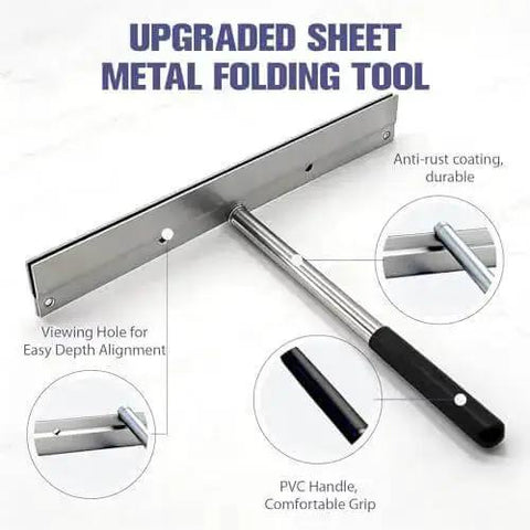 Pro Grade 15.25 Inch Sheet Metal Bender Folding Tool With 1 Inch Hem Depth, showing anti-rust coating and PVC grip