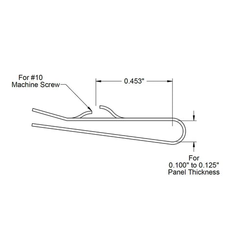 Diagram of 10 Screw Size U Style Clip On Nut Set For Edge Panel Mounting In Black Galvanized Spring Steel U Type Fasteners