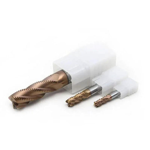 Rugged One Quarter Inch Carbide Roughing End Mill From Sisona With Four Flutes, Two And A Half Inch Overall Length, One Quarter Inch Shank, TiN Coated